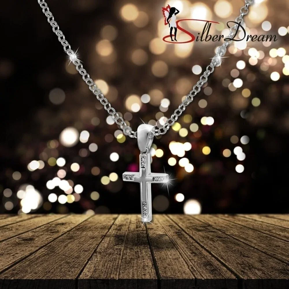 925 Sterling Silver White Zirconia Chain Pendant Cross 1